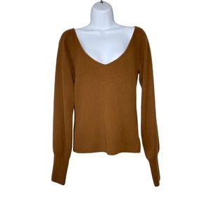 Reformation Hart Cashmere Sweater Size Large L Pullover Brown V-Neck Luxury